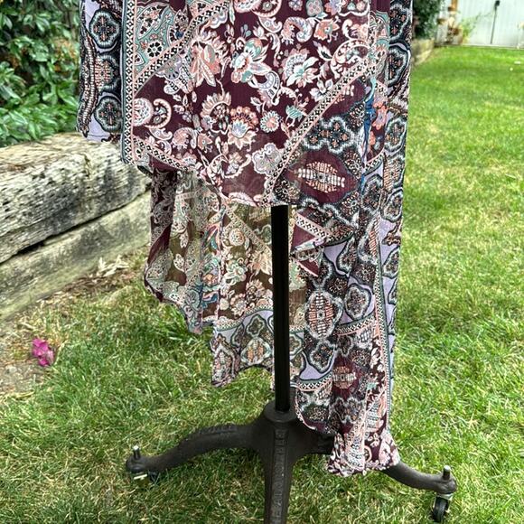 Fire Los Angeles Dress Women's Medium Purple Paisley Boho Peasant Hi Low Hem - Picture 8 of 12